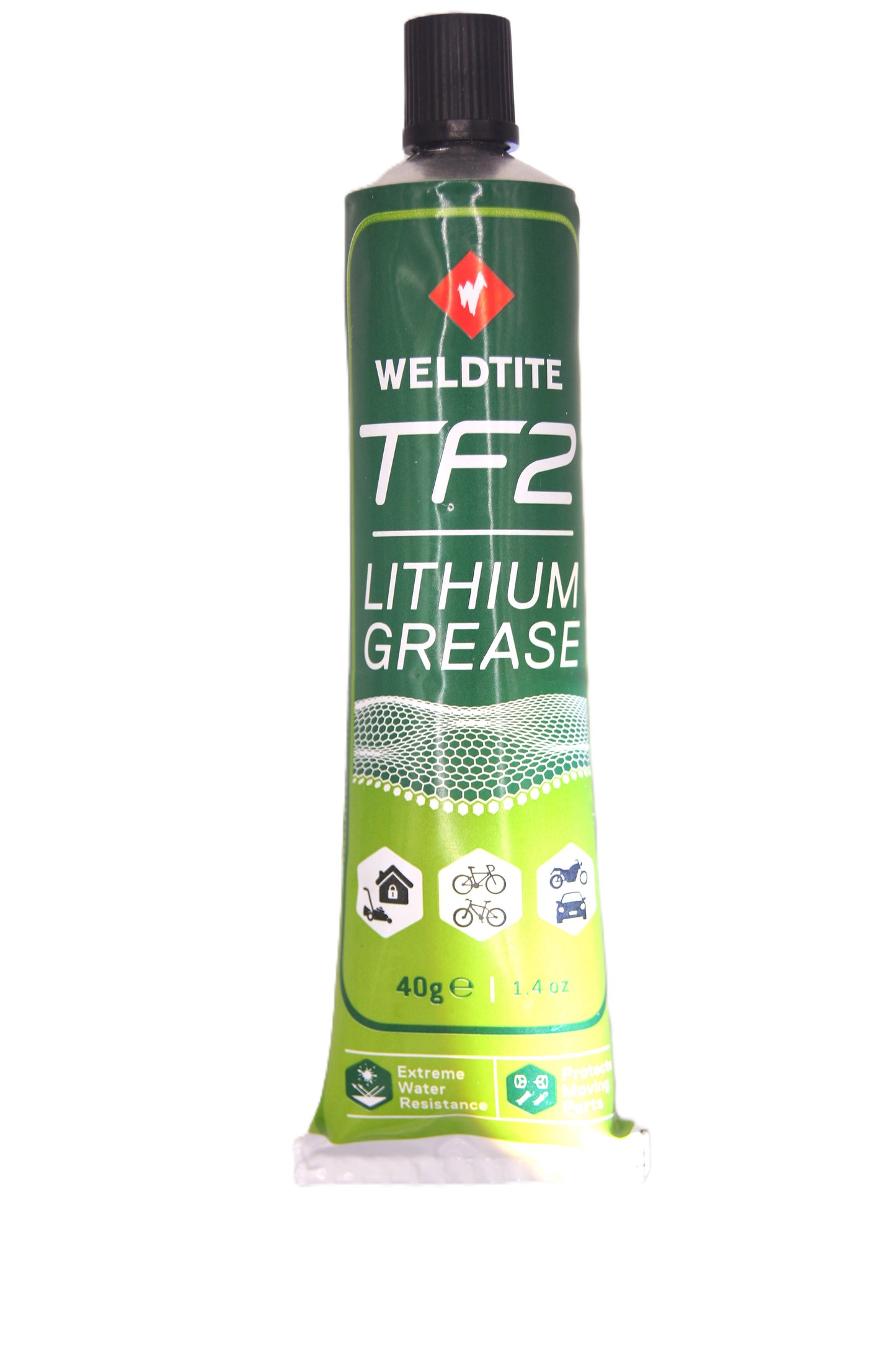 Tube of Weldtite TF2 Lithium Grease on a white background