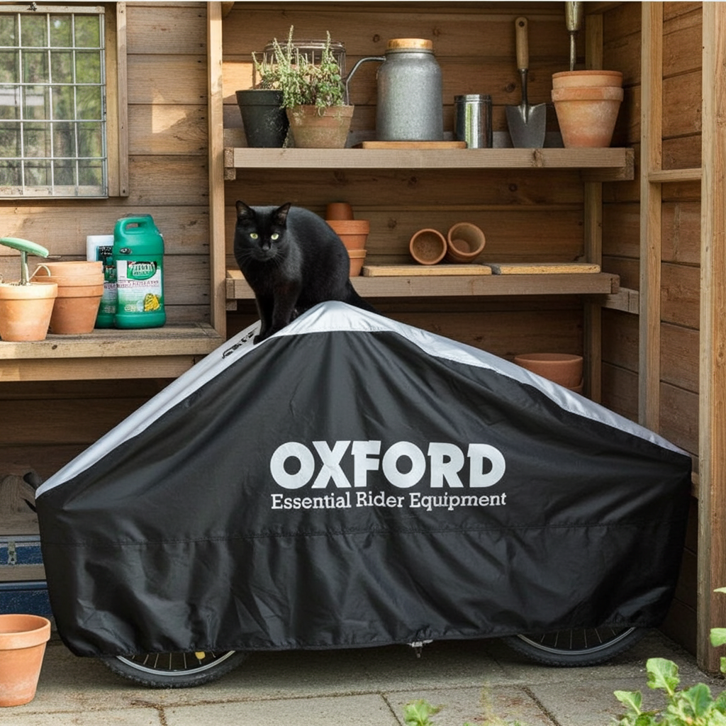 Oxford Aquatex Single Bike Cover on bike in shed