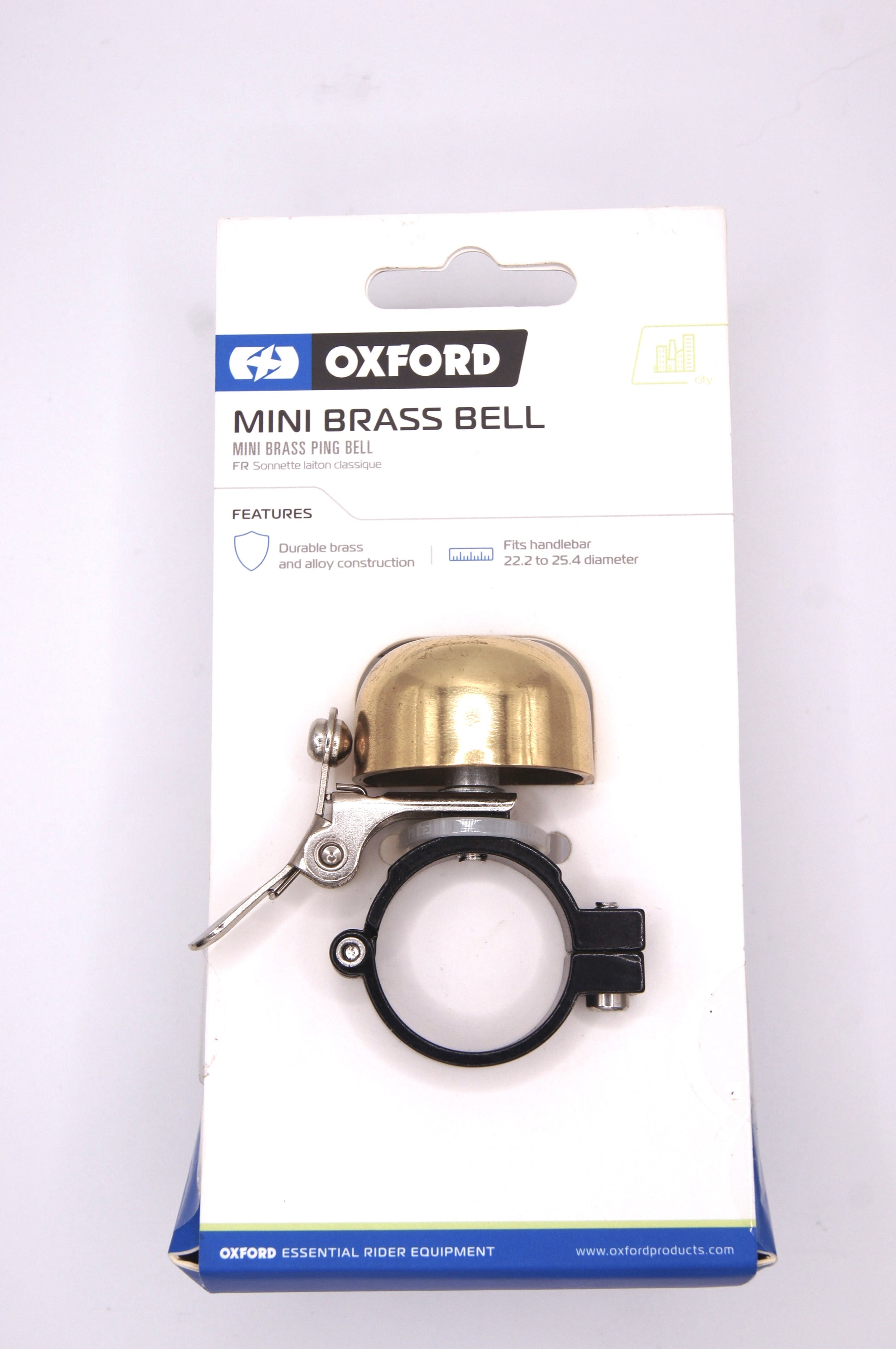 Oxford Mini Ping Brass Bicycle Bell with Alloy Clamp.
