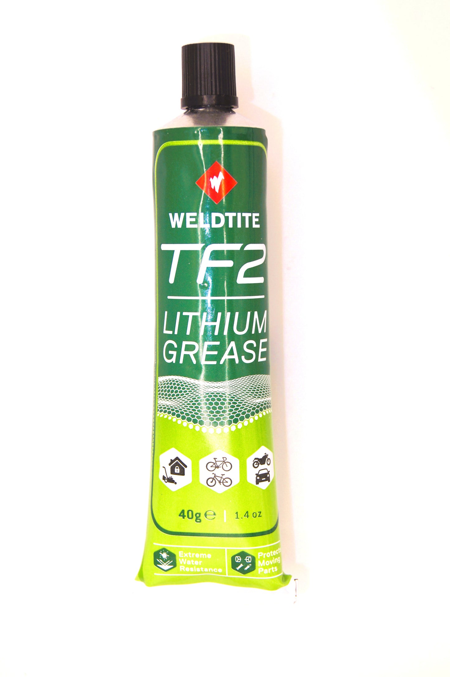 Tube of Weldtite TF2 Lithium Grease on a white background