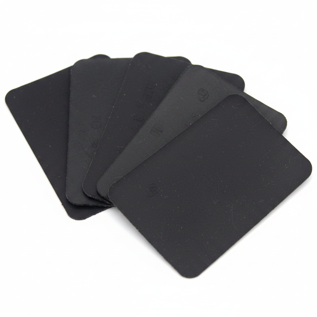 Close-up of Weldtite puncture repair patches fanned out on white background